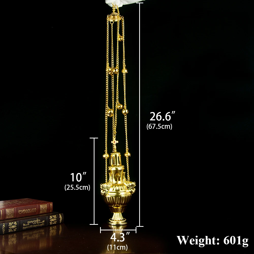 New2026 Orthodox Censer with Chain and Bells Zinc Alloy Gold Plated Church Altar Ceremony Incense Burner with Traditional Design