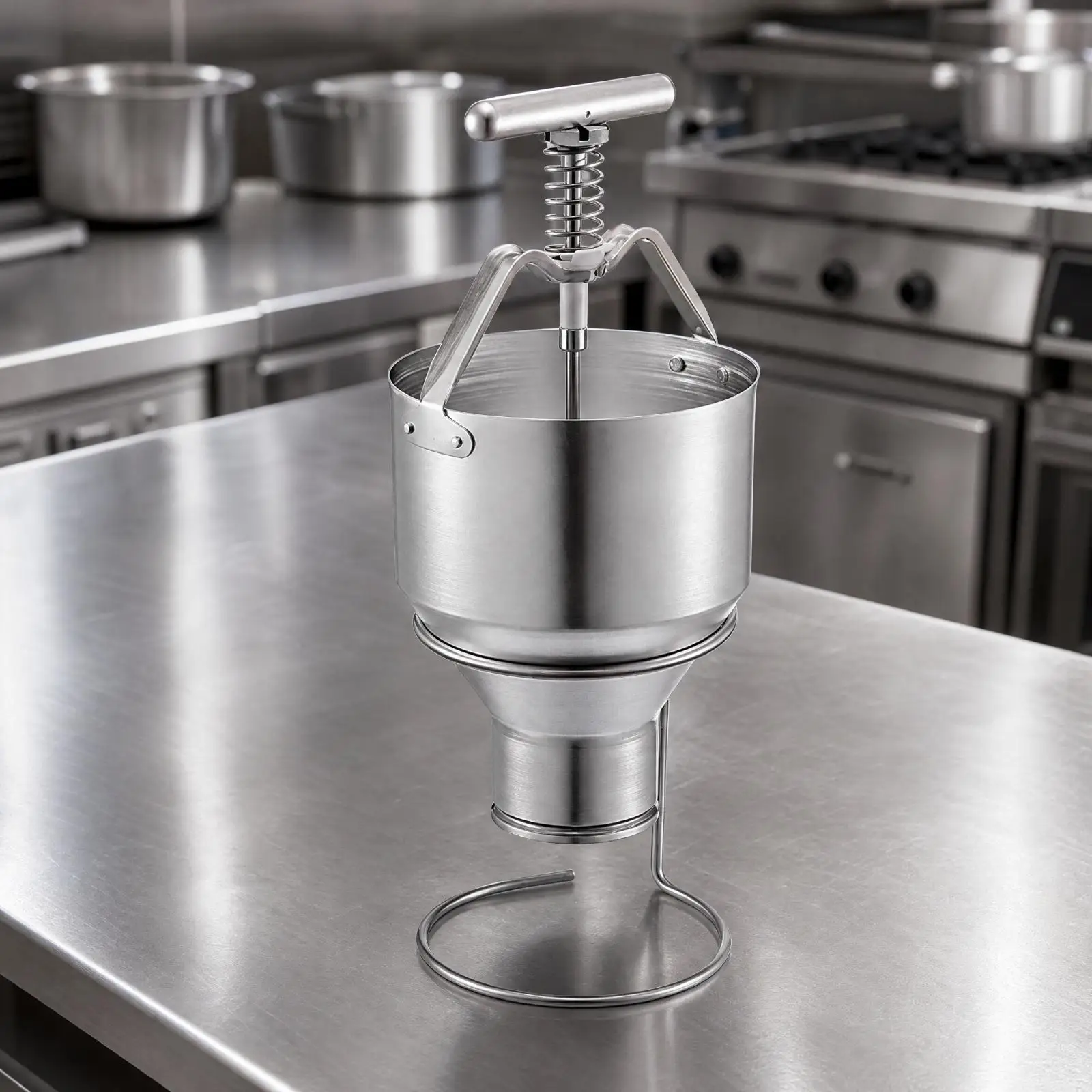 Heavy Duty Batter Dispenser Funnel Steel Manual Pouring Tool with Wire Stand for Pancakes