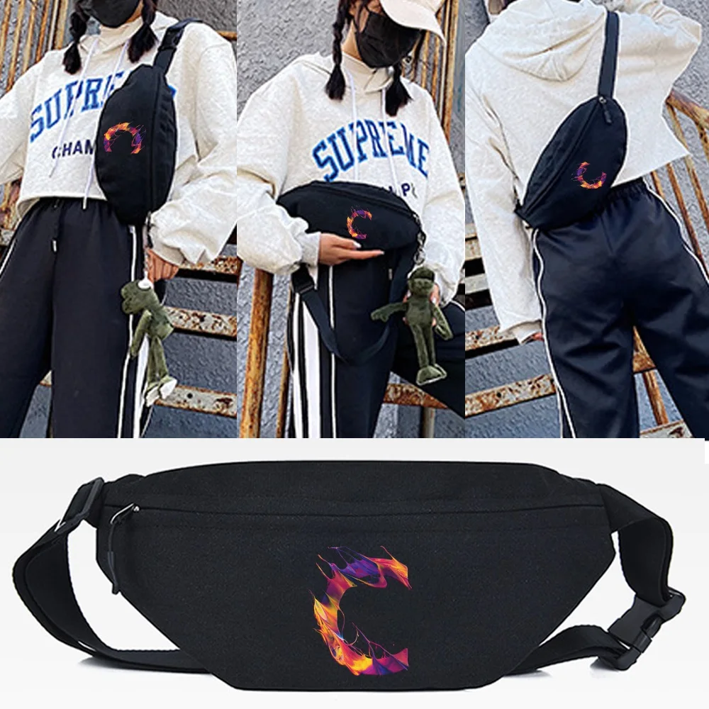 Waist Bag Unisex Functional Casual Canvas Chest Pack Paint Letter E Mobile Phone Bag Men Women Convenient Crossbody Shoulder Bag