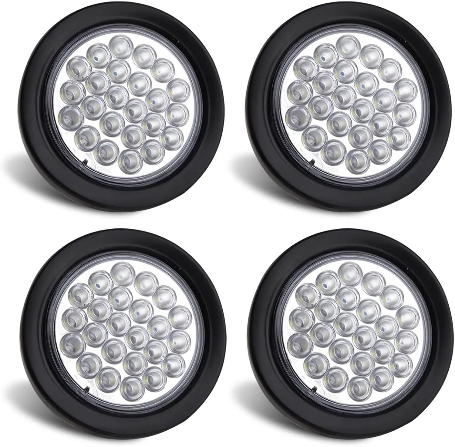 

4 Inch Round LED Trailer Tail Lights Kit, Dual Color, 24 LEDs, Clear Lens, Stop Turn Tail Back-up Reverse Lights with Grommet, 3