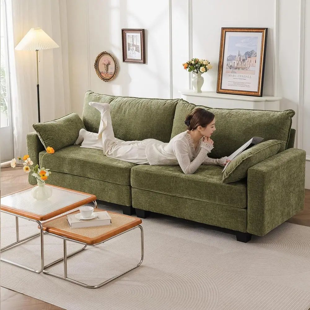 

Секционный диван на 94 места с местом для хранения, увеличенный 3-местный диван, плюшевые подушки, мебель для гостиной из зеленого шенилла