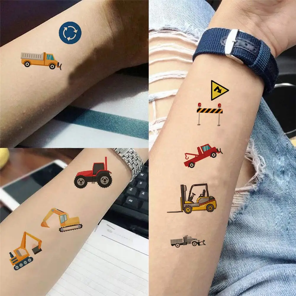 Cars and Trucks Temporary Tattoos for Kids Construction Vehicle Themed Fake Tattoo Excavator Stickers Boys Birthday Party Gifts