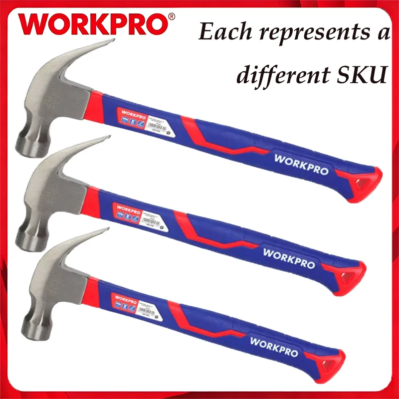 WORKPRO WP241009/10/11 Fiberglass Handle Claw Hammer High Hardness Anti-slip Grip Forged Steel for Construction Carpentry Repair
