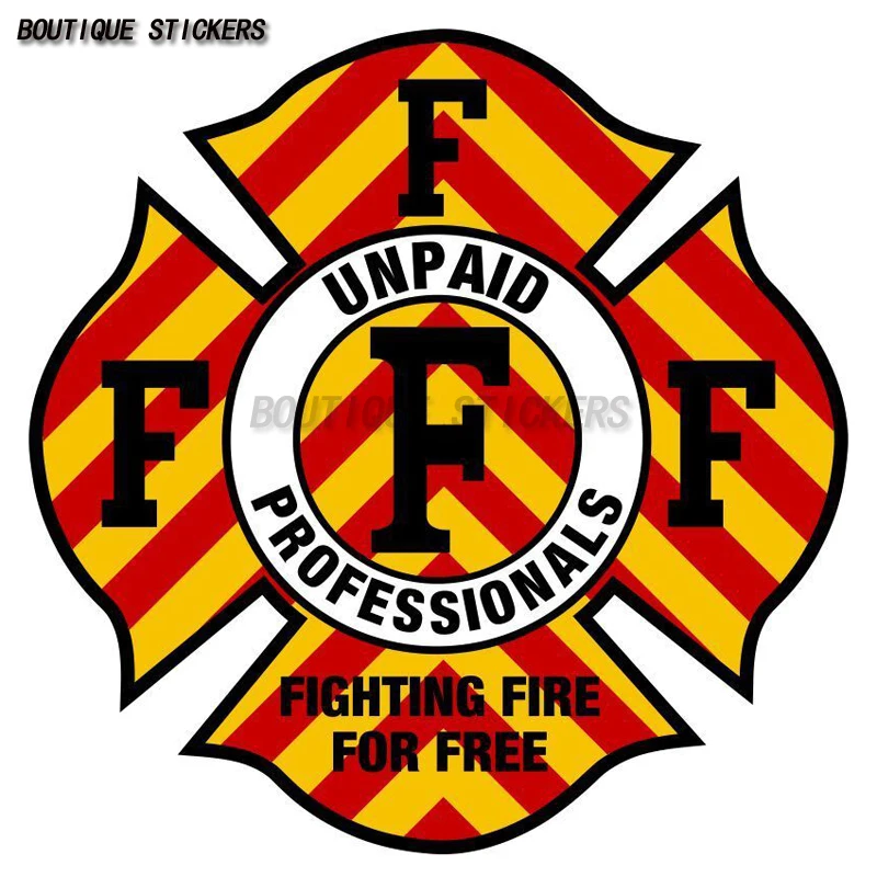 Fluorescent Yellow, Black IAFF Chevron, Malta Cross Fire Department First Responder, IAVFF Volunteer Fire Vehicle Sticker