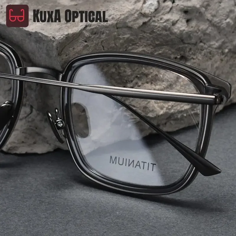 KUXA جديد الرجال النظارات البصرية الرجعية مع وصفة طبية قصر النظر العدسات التقدمية مقاومة للخدش النظارات وصفة مخصصة