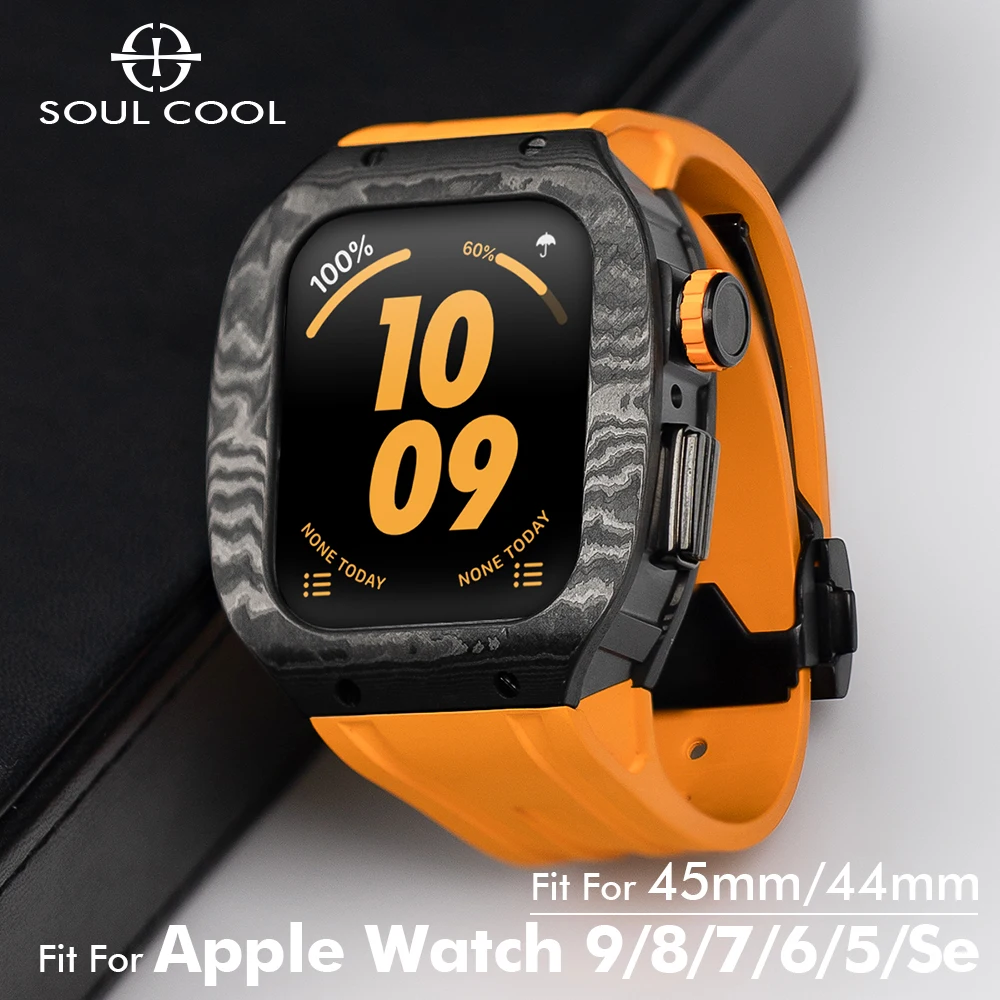 Soul Cool for Apple Watch serie 44-45mm 9/8/7/6/5/4/SE straps carbon fiber case band High Quality Protection Modification Kit