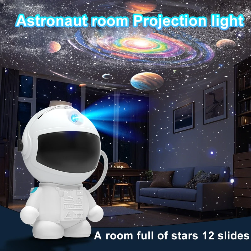 Astronaut Planetarium Projector Lamp 12 Image Discs Galaxy Night Light Starry Sky Ceiling Mood Lighting LED Space Room Decor