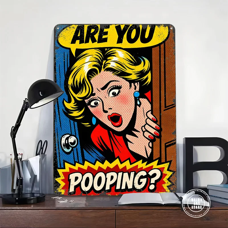 Are You Pooping Funny Toilet Bathroom Decor 3D Printed Texture Poster Personalized Wall Art Retro Metal Tin Signs for Coffee Bar