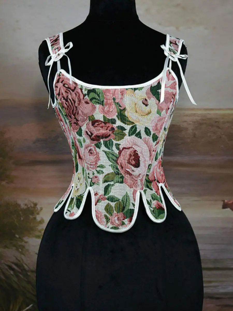 top-corse-retro-con-bordado-de-rosas-y-diseno-de-espina-de-pescado-estilo-corte-con-correa-ajustable-para-la-cintura-prend