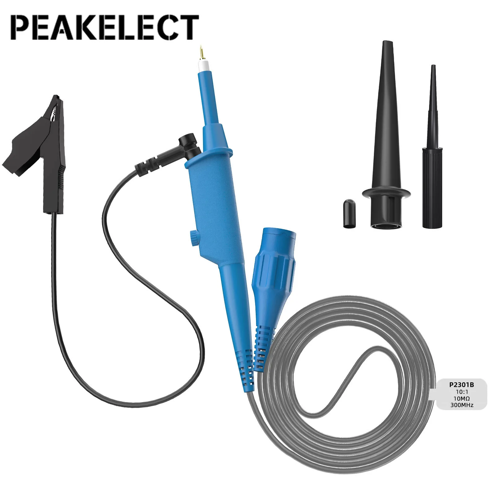 Peakelect P2301B Oscilloscope Probe 300MHz with Alligator Clip BNC Protective Cap Scope Clip Probe for Tektronix HP X10 10:1