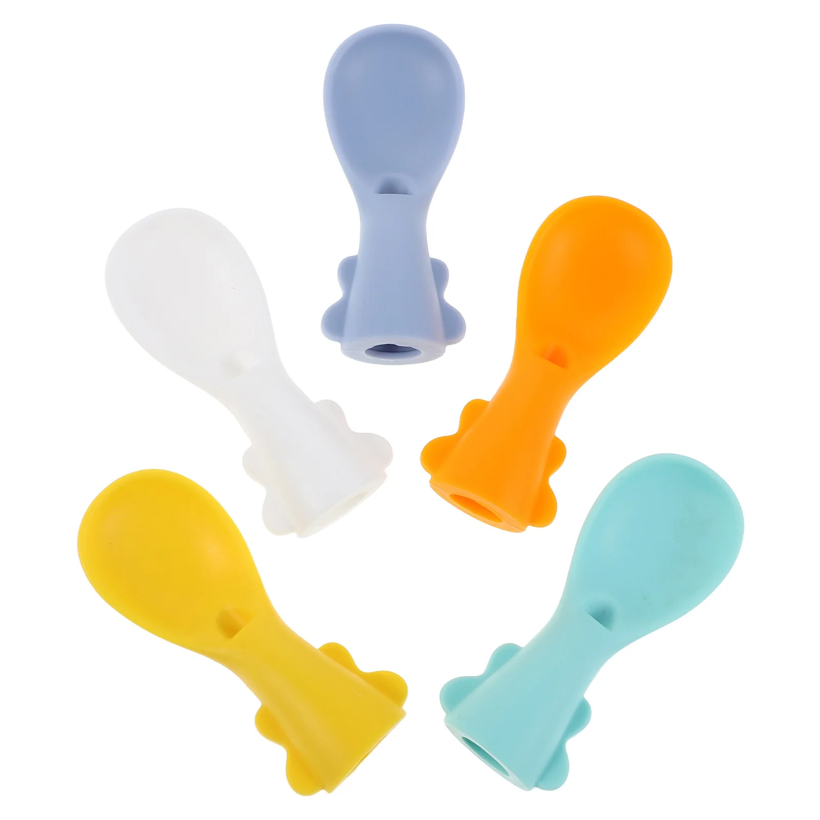 

5pcs Silicone Baby Spoons Set Infant Feeding Spoon Attachments For Food Pouches Toddler Puree Dispensing Easy Squeeze One Hand