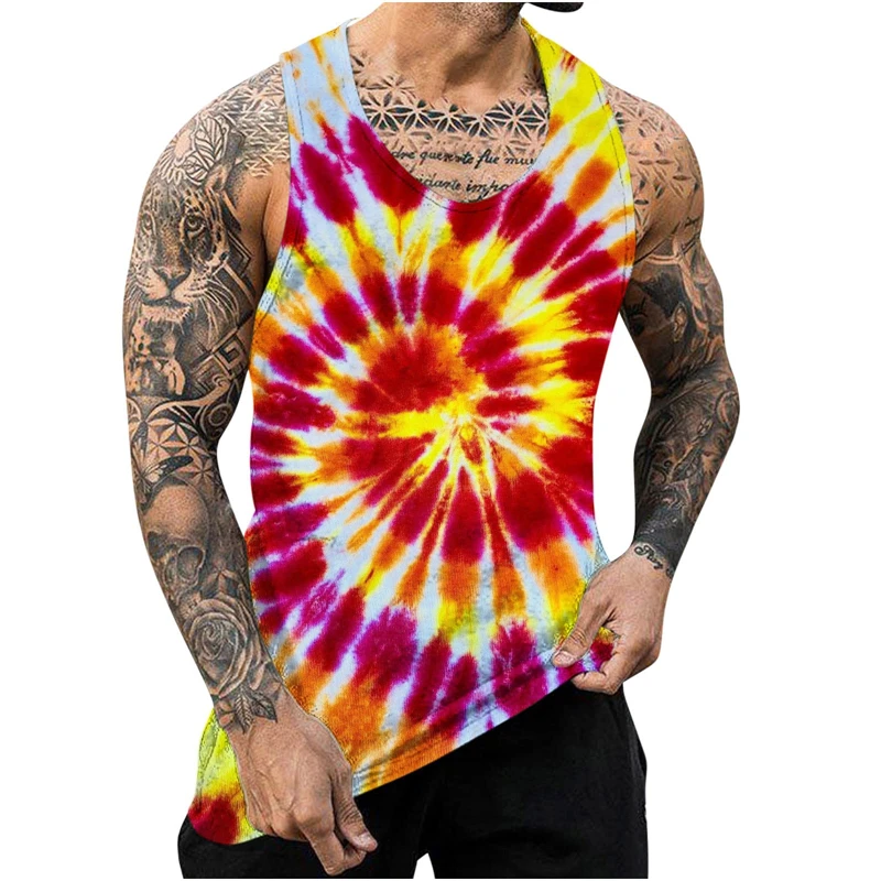 Mens Tie Dye Tank Shirts Funny 3D Printed Tank Tops Men's Clothing Casual Fashion Sleeveless Basketball Quick-dry Gym Vest Tops