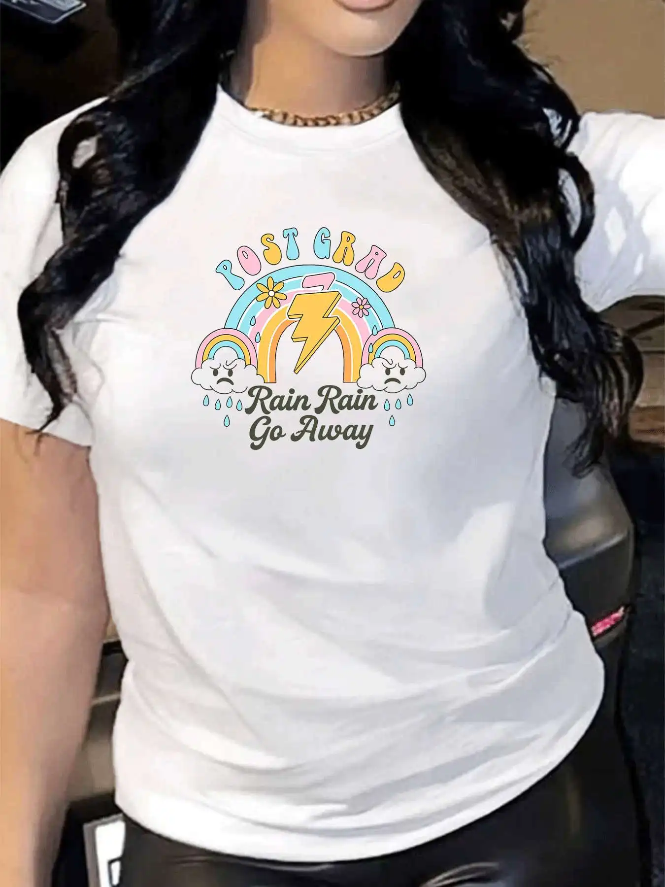 

【WY34971】Женская футболка с круглым вырезом и круглым вырезом с модным принтом и короткими рукавами, эластичная футболка с половиной рукавов