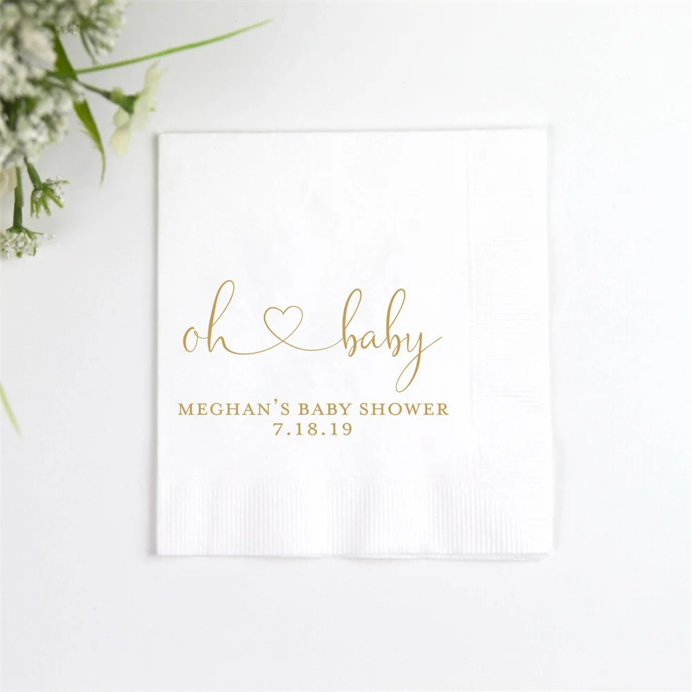 50PCS Oh Baby! Baby Shower Napkins - Foil Stamped Baby Shower Napkins - Oh Baby Napkins