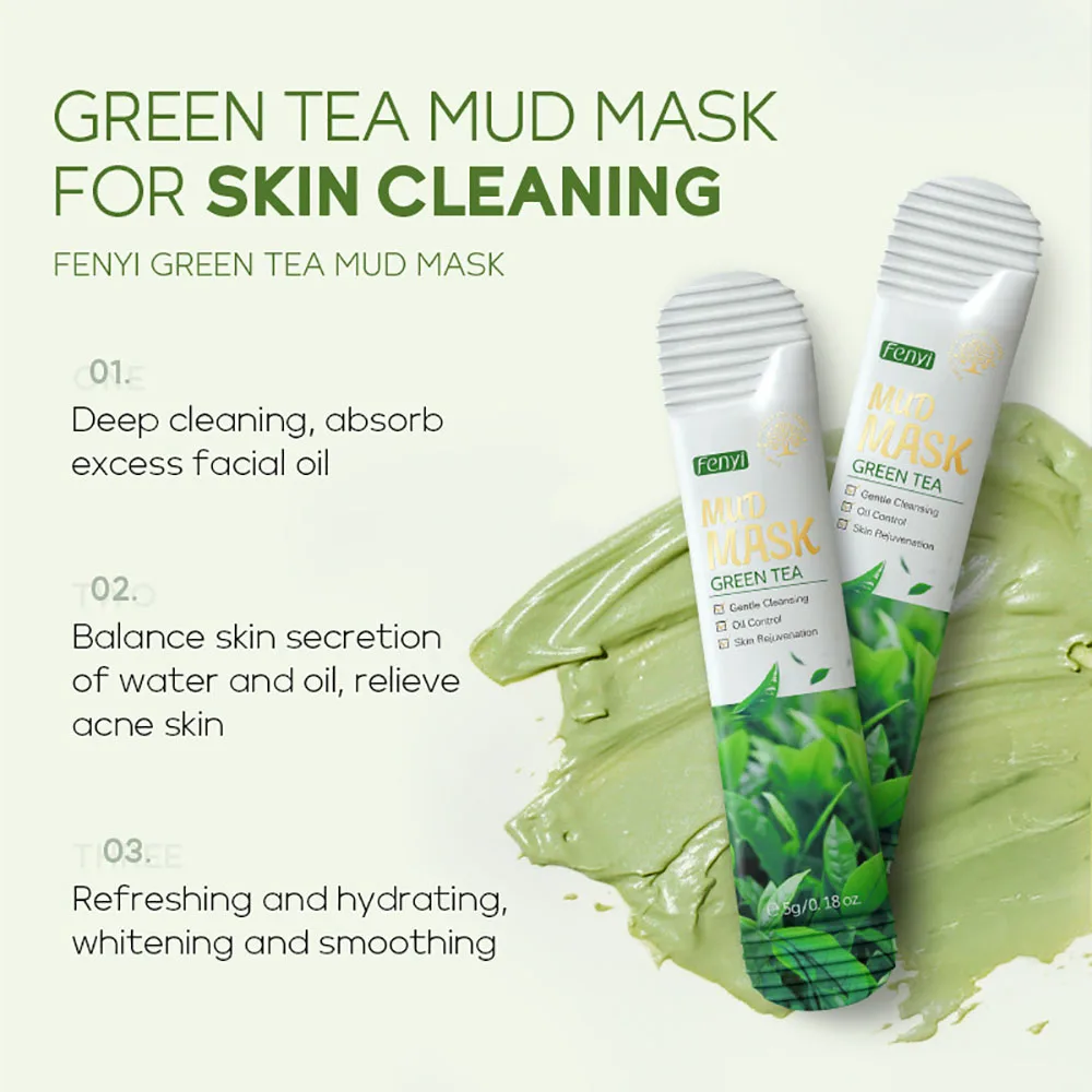 

Fenyi 5gx20pcs Green Tea Wash Off Mask, Deep Pore Cleansing Mud Mask for Blackhead Removal, Pore Tightening Face Mask Box