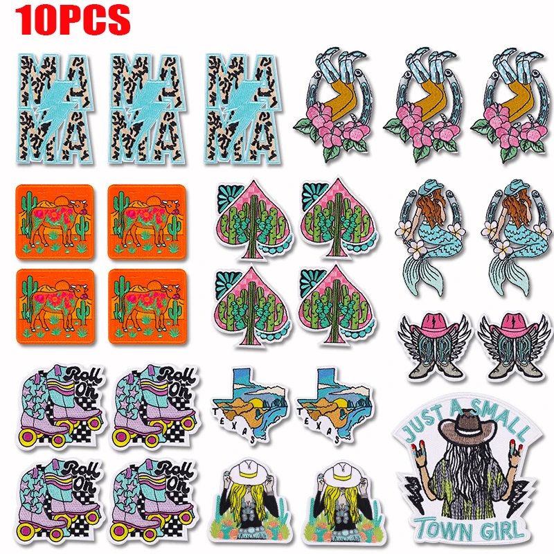 10PCS MAMA Western Cowgirl Embroidery Patches For Clothes Iron On Patches For Clothing Thermoadhesive Patches For Clothes DIY