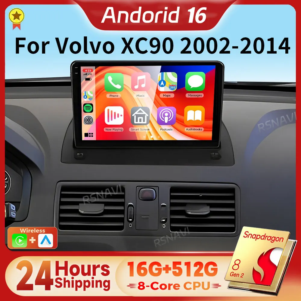 Android 16 Carplay Auto 2K Screen Car Radio Multimedia Player For Volvo XC90 2004 - 2014  Autoradio GPS Stereo 24-hour shipping