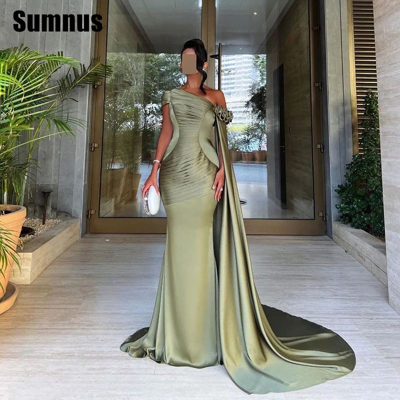 

SUMNUS Satin Mermaid One Shoulder Evening Prom Gowns Elegant Light Green Party Dresses Evening Dress 2025 Customized