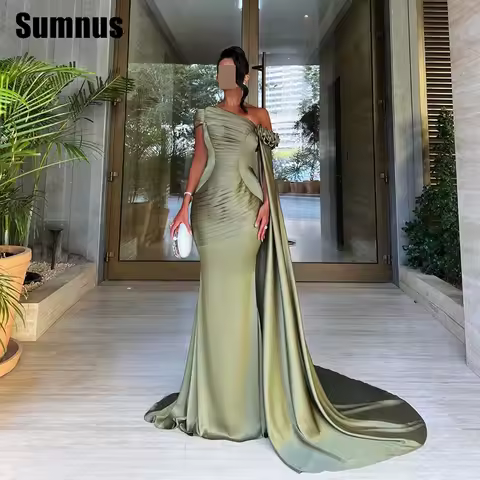 Sumnus Satin Mermaid One Shoulder Evening Prom Gowns Elegant Light Green Party Dresses Evening Dress 2025 Customized