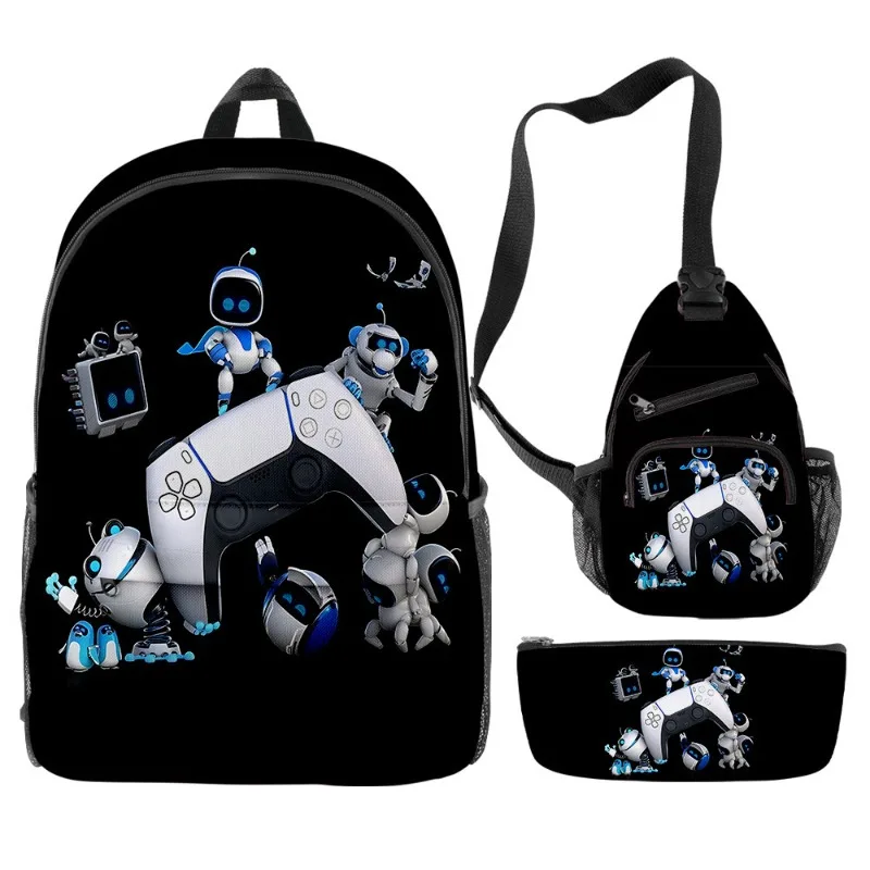 3pcs/set Astro Bot Game Peripheral Cartoon Printing Backpack Shoulder Bag Pencil Case Set Student Backpacks Study Supplies Gifts