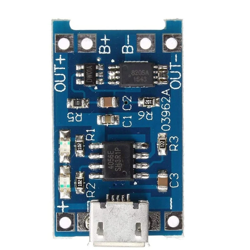 Placa De Carregamento De Bateria De Lítio, Módulo De Carga Micro-USB, Proteção, TP4056, 5V, 1A, 18650, 10Pcs