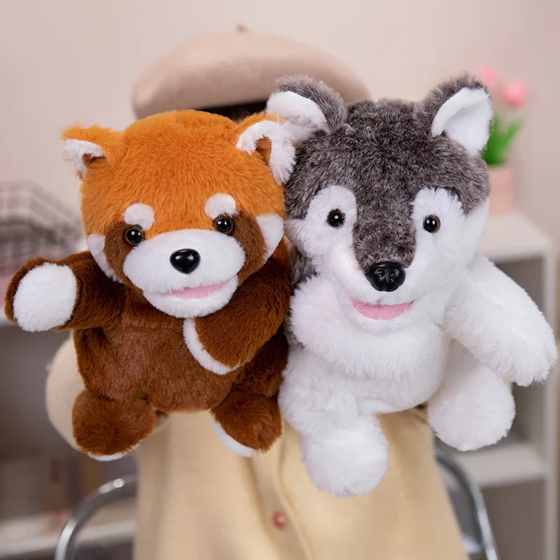 25cm Animal Hand Puppet Game Doll Plush Husky Fox Bear Dog Pig Tiger Lion Appease Toys Birthday Gifts