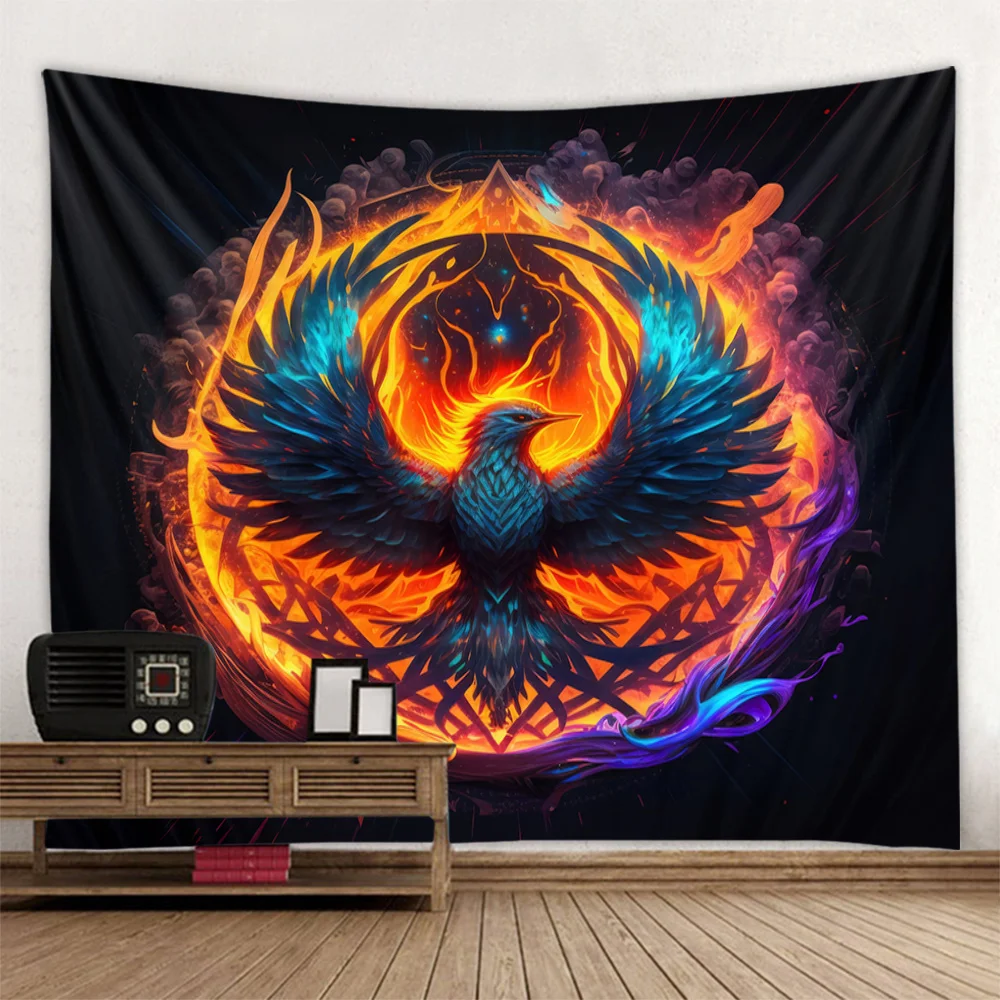 Fantasy Phoenix tapestry, Flame Bird, psychedelic animal, home decoration wall hanging cloth, dormitory, studio, wall decoration