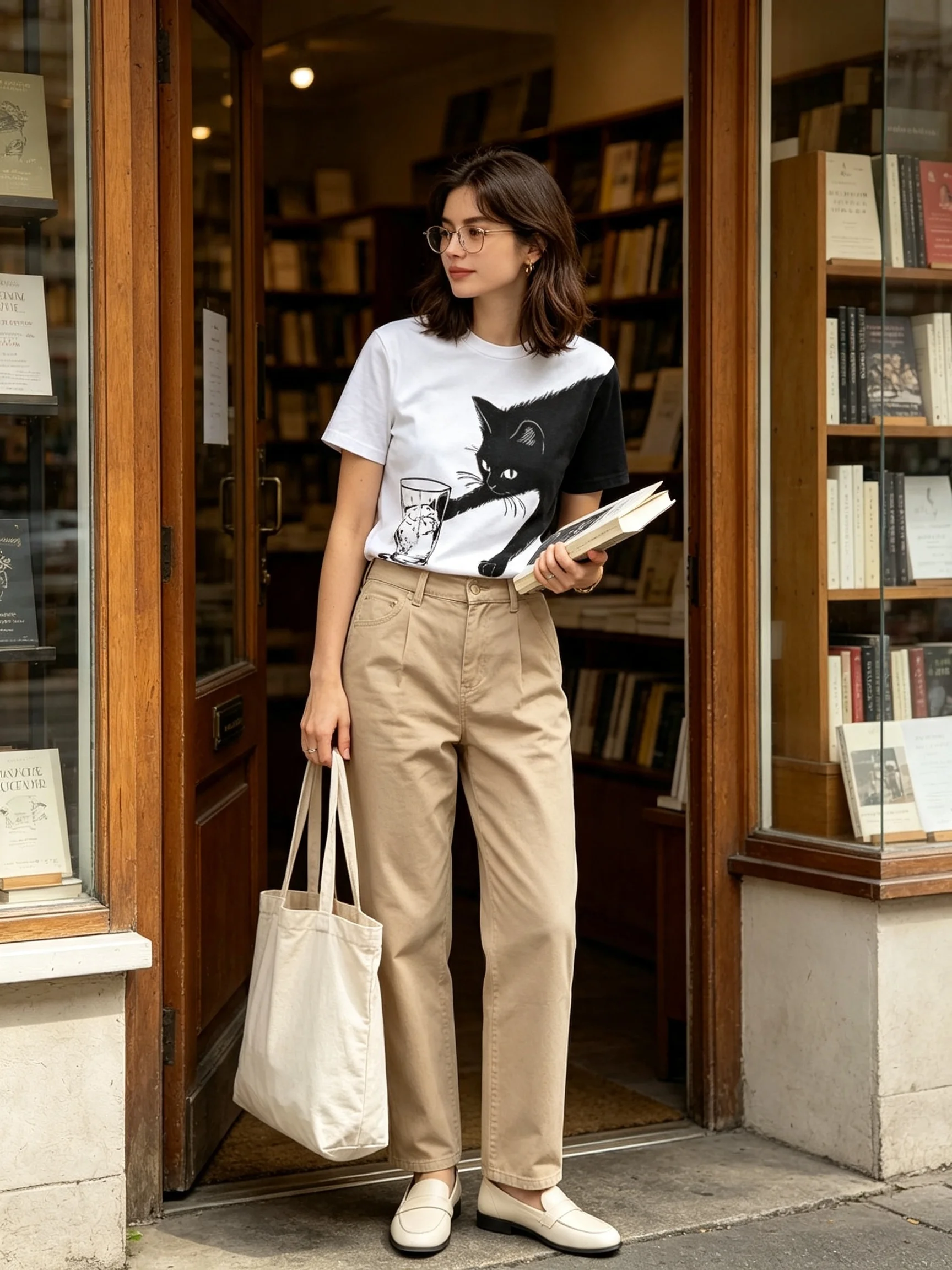 Damen-T-Shirt mit Rundhalsausschnitt und Katzen-Print, lässig, vielseitig, für den täglichen Gebrauch, kurzärmelig, Sommer, Y2K, Vintage, Street, süß, lustig, modisch. – Detail 4