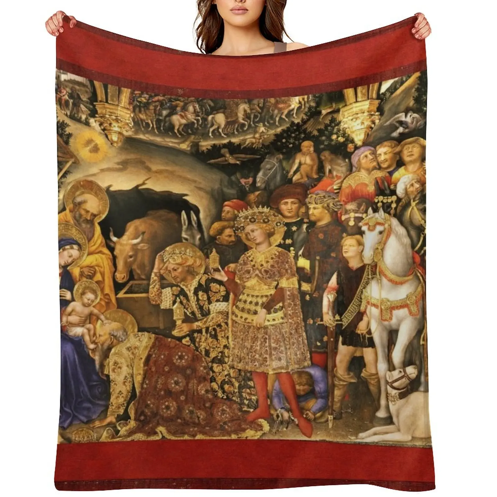 

ADORATION OF MAGI Nativity by Gentile Da Fabriano Throw Blanket Bed Travel Baby Furrys Blankets