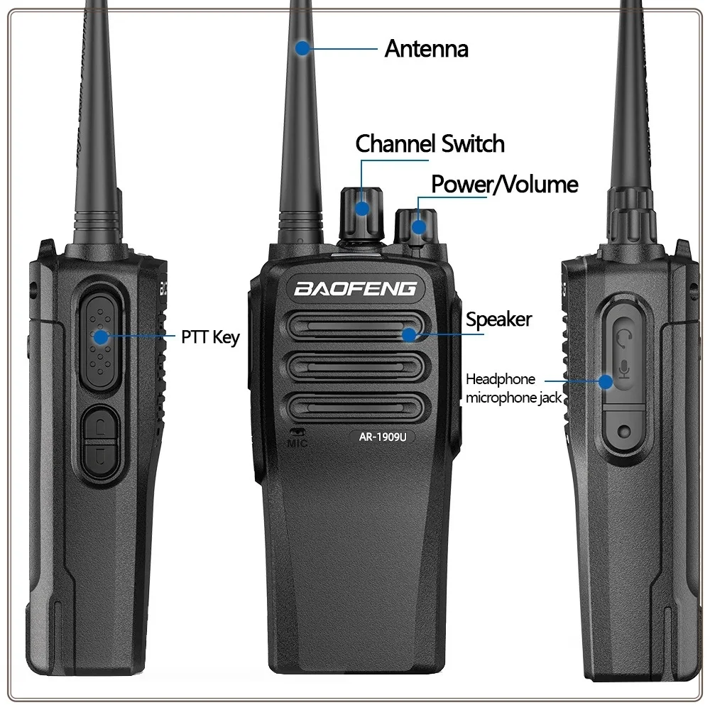 Imagem -02 - Baofeng-bf 1909 Walkie Talkie de Alta Potência Long Range Rádio Bidirecional Transmissor de Carregamento tipo c Atualização bf 888s uv 5r uv 82 12w