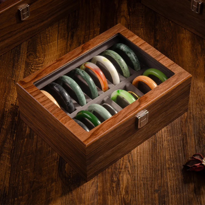 Walnut bracelet, jadeite jewelry storage box, desktop finishing, cultural games storage collection box with lock dust box