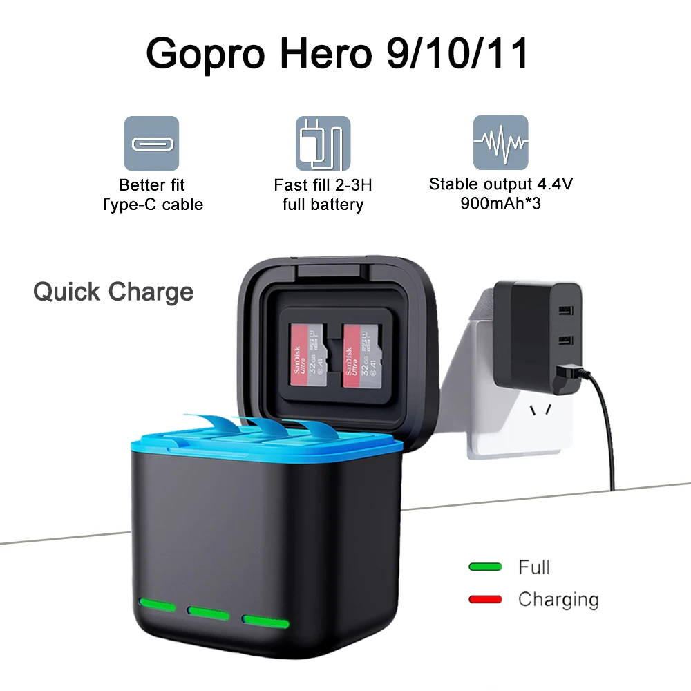 

Multifuction 3-way Battery Charger Storage Charging Box For GoPro Hero 9 10 11 Action Camera Accessories