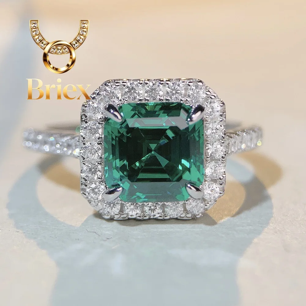 

Briex Jewelry Luxury Solid Platinum PT950 Women's Emerald Cut Diamond Ring Full Diamond Square Moissanite Diamond Ring