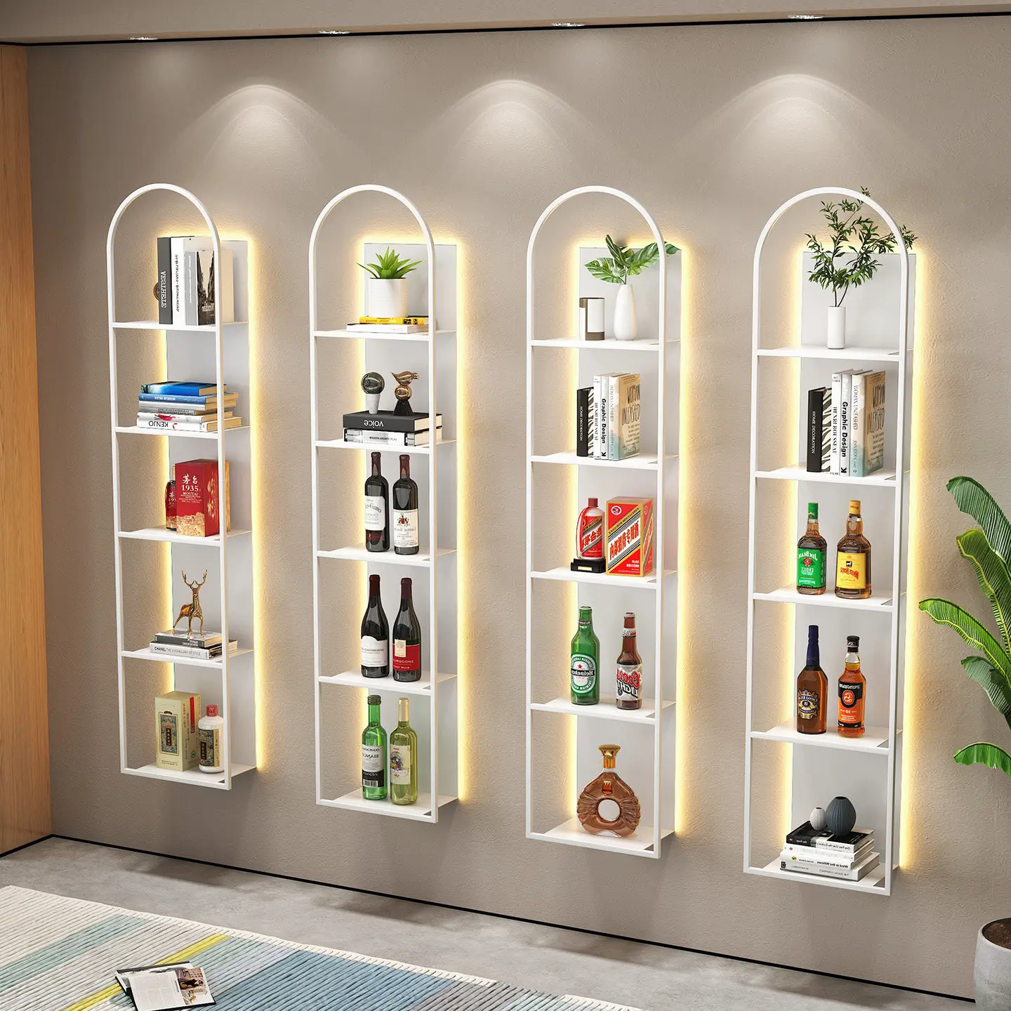 Minimalist bookshelf wall-mounted wine rack multi-layer display rack restaurant shelf display art laminate with lighting