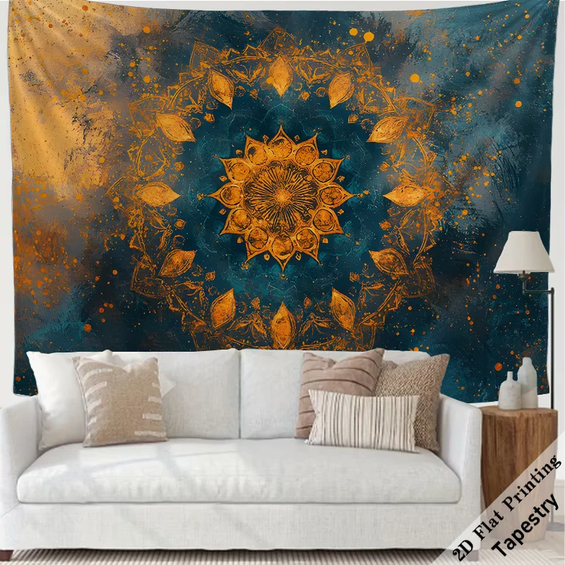 Boho Mandala Tapestry Wall Hanging Blue Gold Art Ethnic Boho Decor Large Size 180x280cm Home Ornament