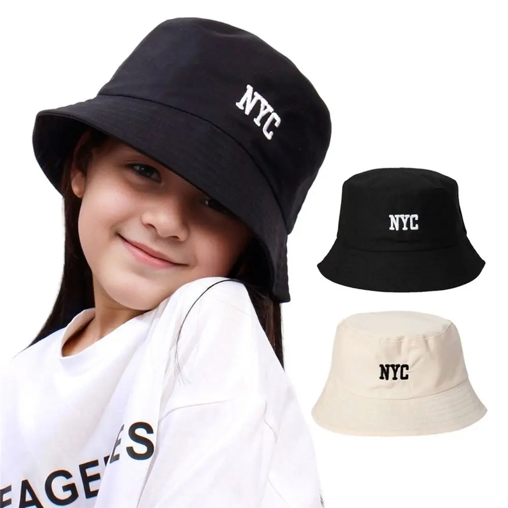 قبعة دلو قطنية للأطفال بحروف مطرزة ، حافة واسعة ، لعب في الهواء الطلق ، حماية من الشمس ، أولاد وبنات ، غير رسمية