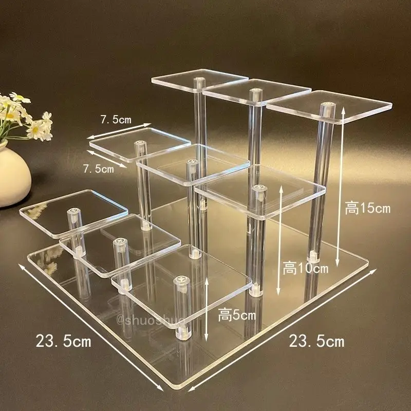 Transparent Acrylic Figurine Stand  Multilayer Square Cosmetics Perfume Doll Antique Display Jewelry Display Rack Home Storage