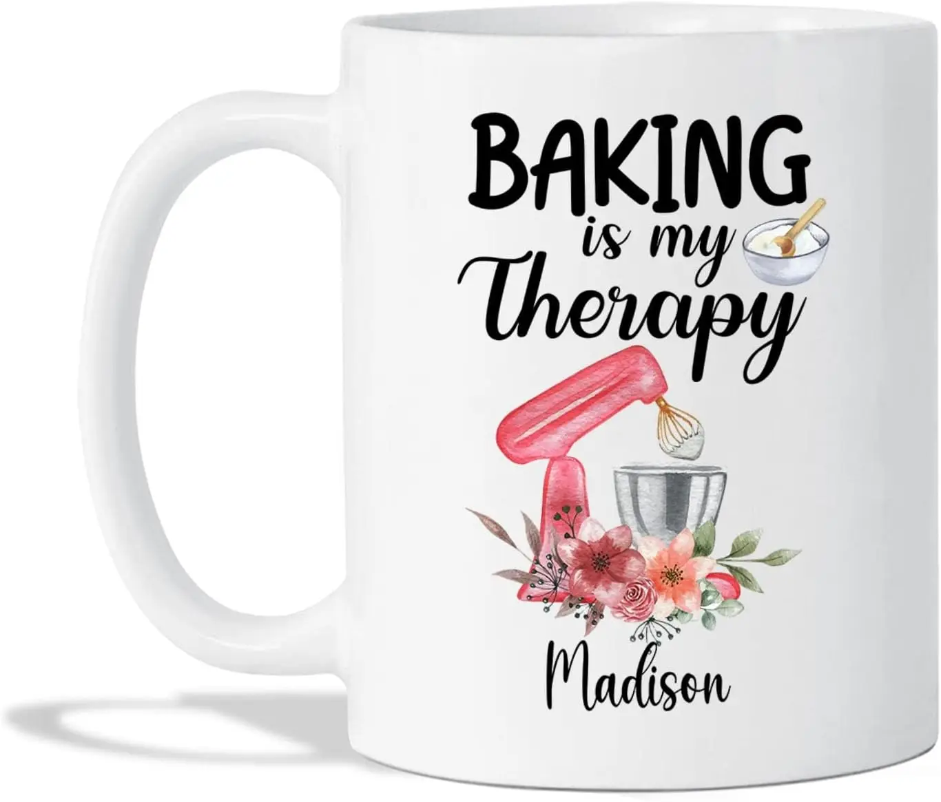 Baking Material Mugs - Custom Baking Is My Therapy Coffee Mugs - Customized Name Baker Tea Cup - Personalized Baker Coffee Cup -