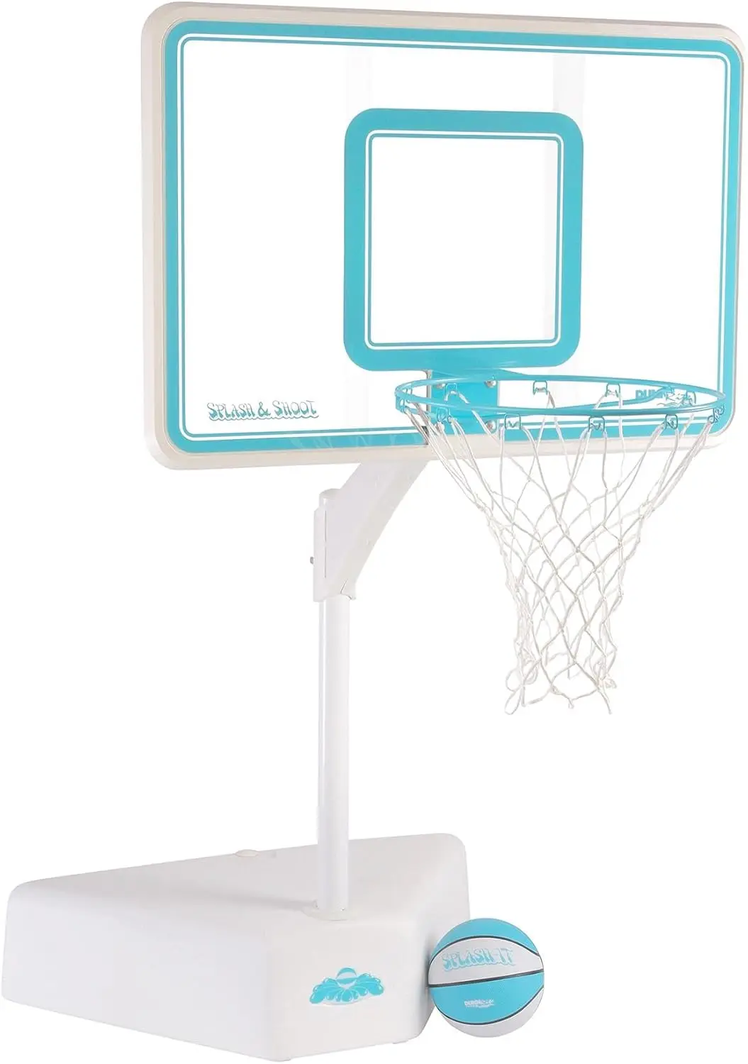 -Rite Splash & Shoot Outdoor Adjustable Height Swimming Pool Basketball Hoop w/Ball, Base, & 18 Inch Stainless Steel Rim, Made i