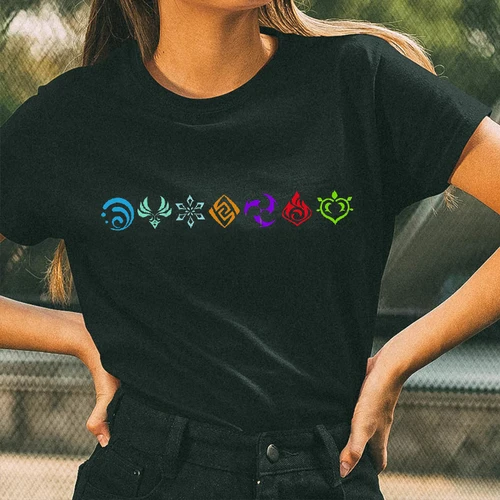 Genshin-Camiseta de impacto con personajes de juegos Kawaii para mujer, Tops con gráficos de dibujos animados, ropa de calle de moda Harajuku, Camisetas informales de gran tamaño