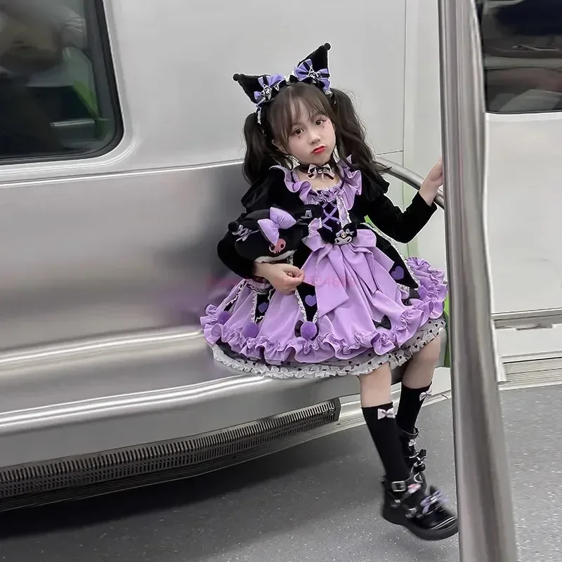 Vestido de Aoger Sanrio Kuromi Lolita para primavera y otoño, accesorios de dibujos animados para fiesta, vestido de juego de rol, regalos, juguetes, gran oferta, 2024