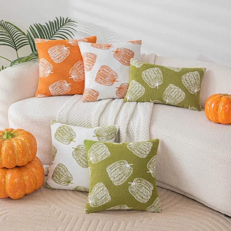 Halloween Chenille Pumpkin Pillow Cover Modern Minimalist Cream Decorative Cushion Case Sofa Bed Headboard Home Living Room