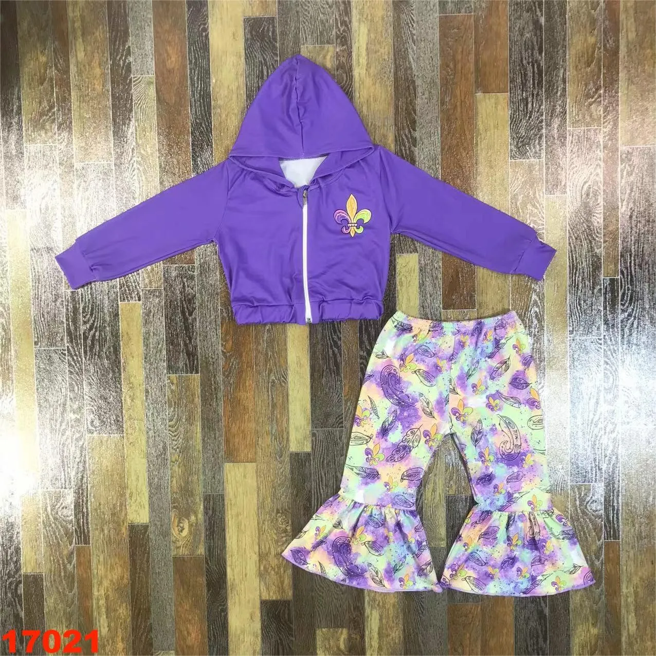 Kids clothes Mardi Gras Girls Baby Clothes Sets Mask Carnival Shrimp Purple Kids Festival Costume Girls Suit Tops and Pants