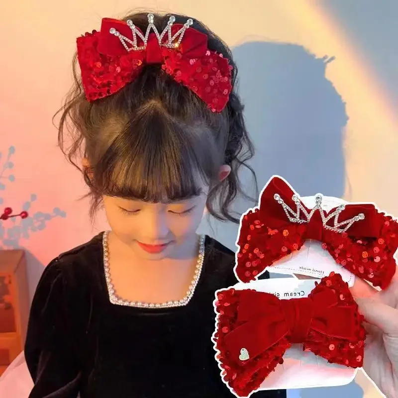 Cute Crown Hair Clip for Kids, 3D Butterfly Bow Hairpin with Glitter Birthday and Chinese New Year Celebration Hair Accessories