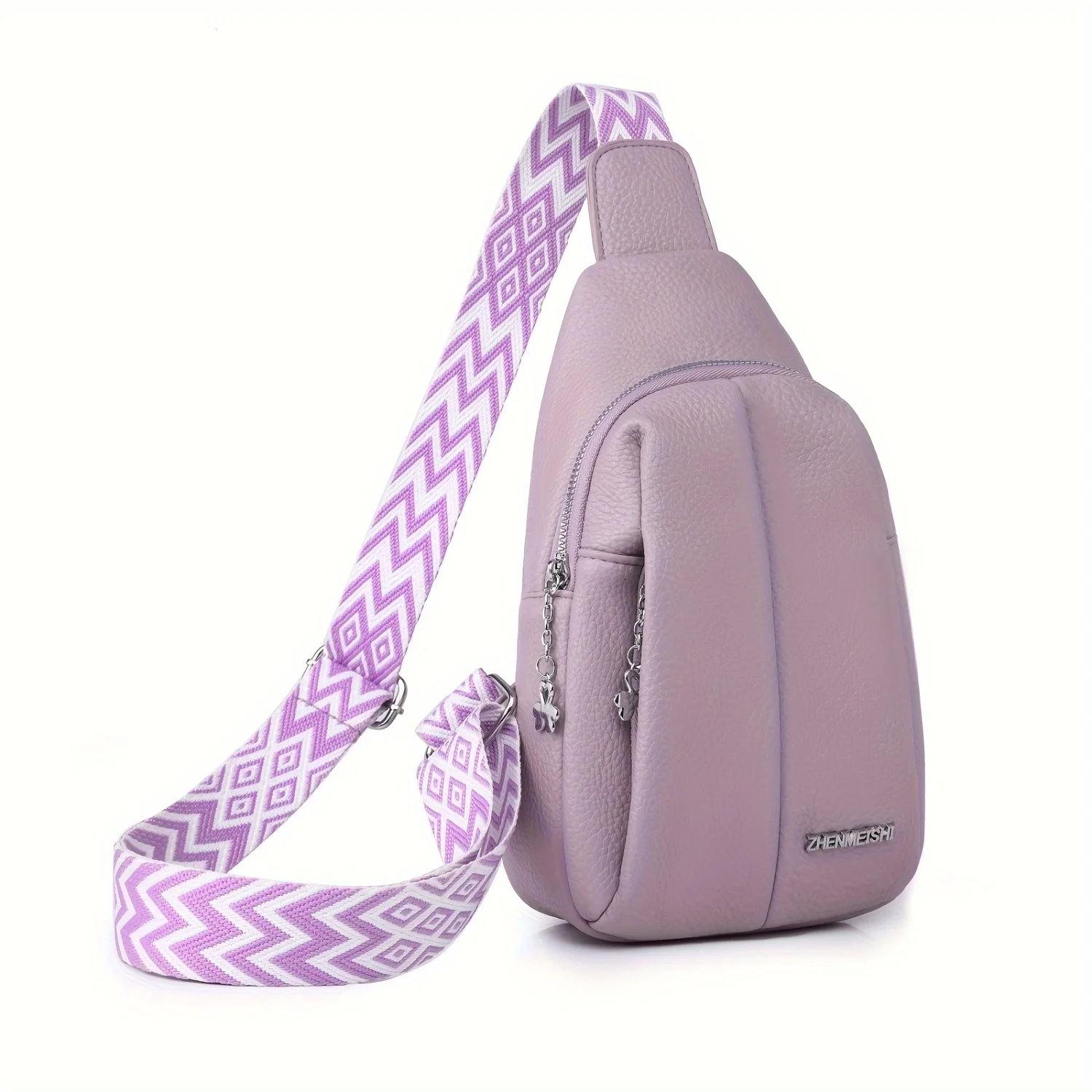 

Faux Leather Sling Bag Women, Crossbody Chest Pack Zigzag Strap, Stylish Zippered Pockets, Travel & Daily Use