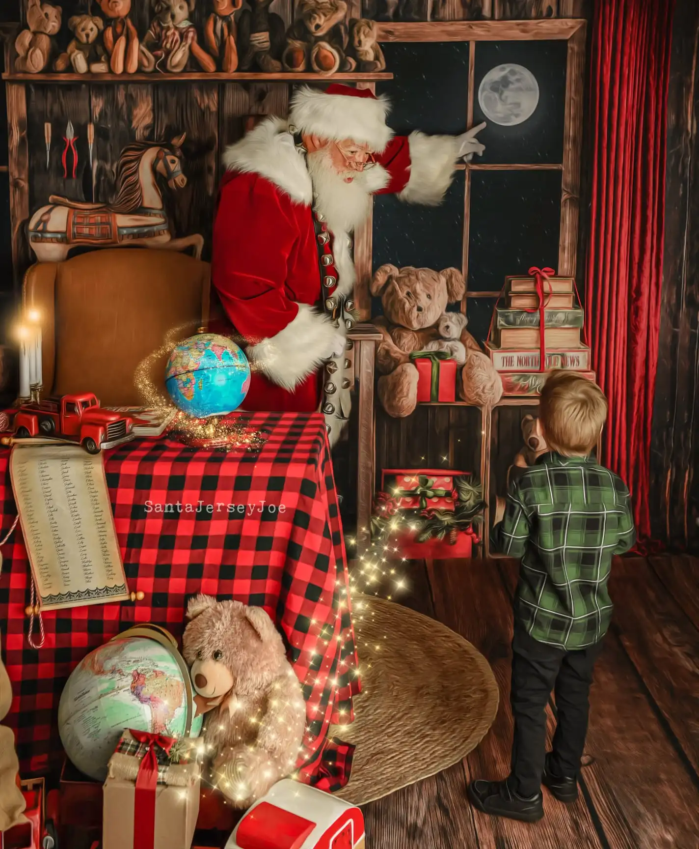 Santa Claus Evening Windows Backdrops Kids Child Photography Baby Adult Photocall Decors Xmas Wooden House Backgrounds