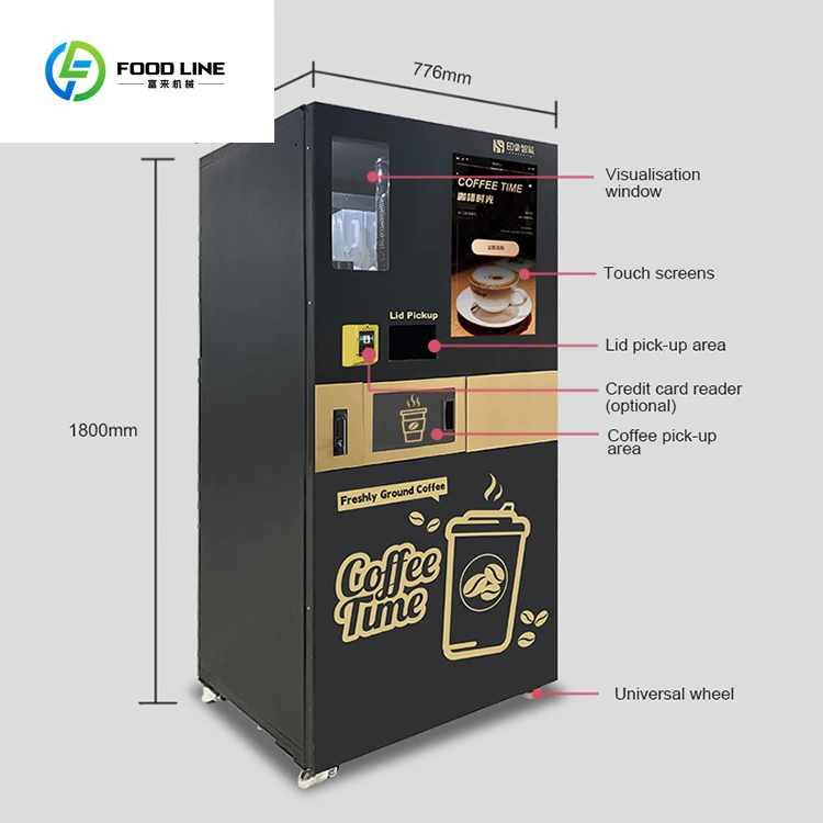 Commercial Coffee Bean Vending Machine Accepts Cold Water Multiple Payment Methods Credit Card Cash Coin QR Code Metal Body