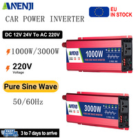 Power Inverter 3000W 1000W  LCD Display DC 24V/12V to AC 220V Solar Car Transformer Convert EU Socket Modified Pure Sine Wave