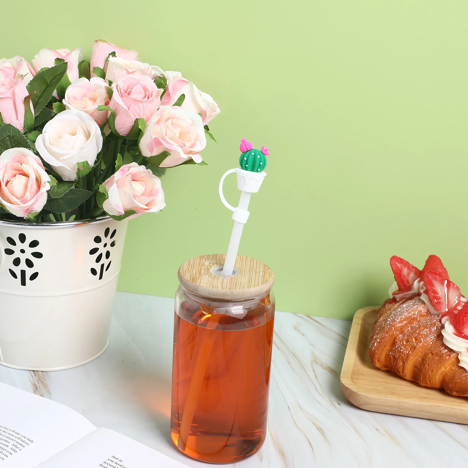 

4Pcs Straw Dust Plugs Cute Cartoon Reusable Caps for Drinking Straws Outdoor Party Kitchen Bar Accessories Straw Tip Covers