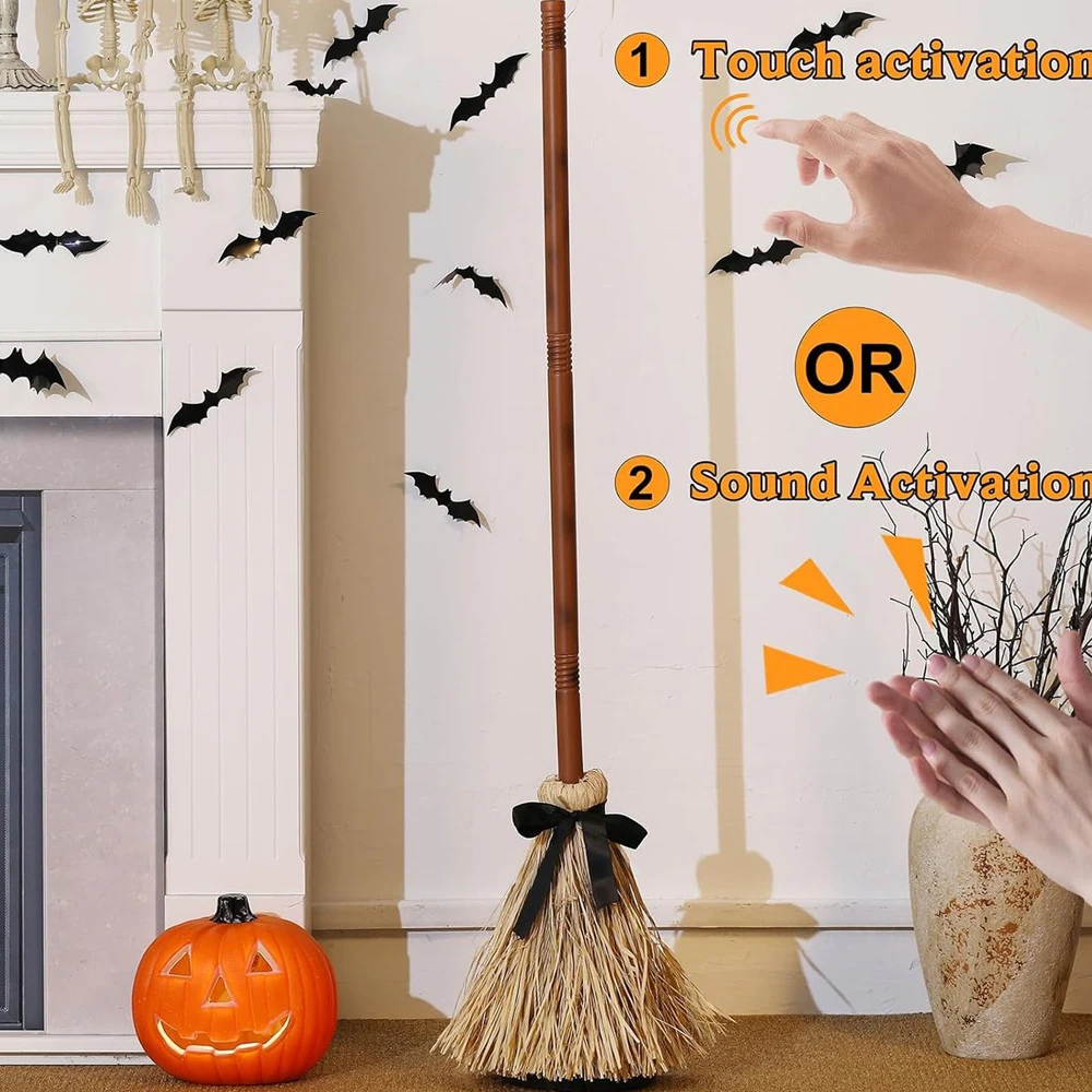 Halloween Floating Witch's Broom Haunted Dancing Moving Broomstick Magic Enchanter Sorceress Carnival Dress Up Party Props